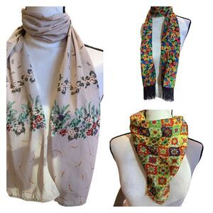 3 Vintage 1970s Scarves